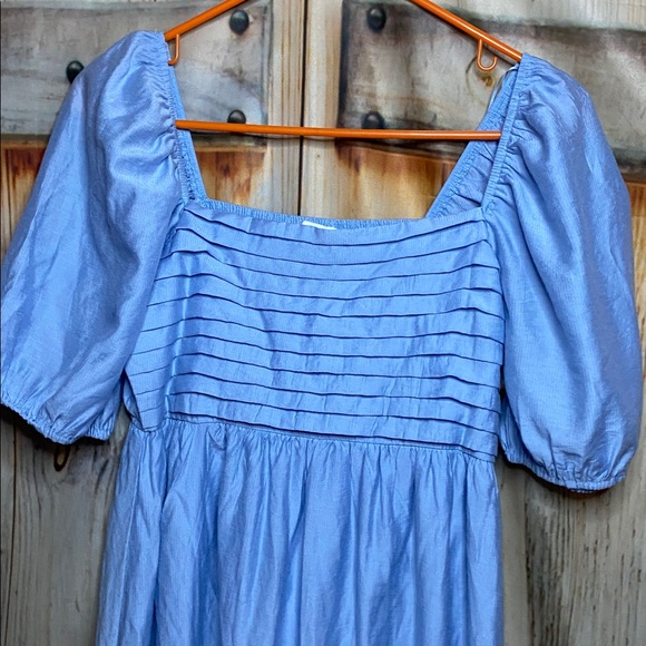 Blu Pepper NWOT Light Blue Puff Sleeve Dress Empire Waist Maxi Cottony Lined - Picture 4 of 7